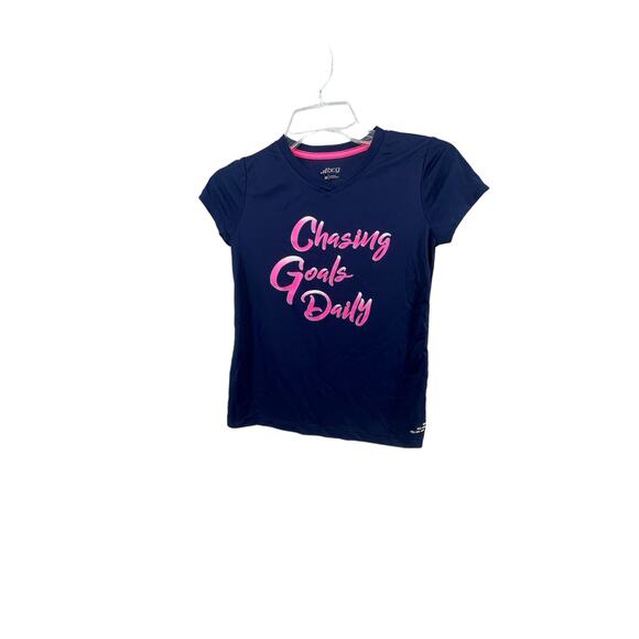 BCG Girls Blue Pink Graphic Chasing Goals Daily T-Shirt Youth Size Medium - Picture 1 of 4